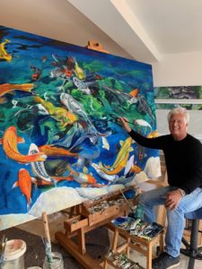 Alan Hydes painting at La Residencia in Deia